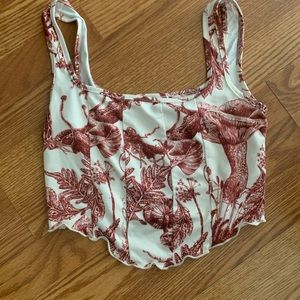 mushroom printed brown corset style tank top
